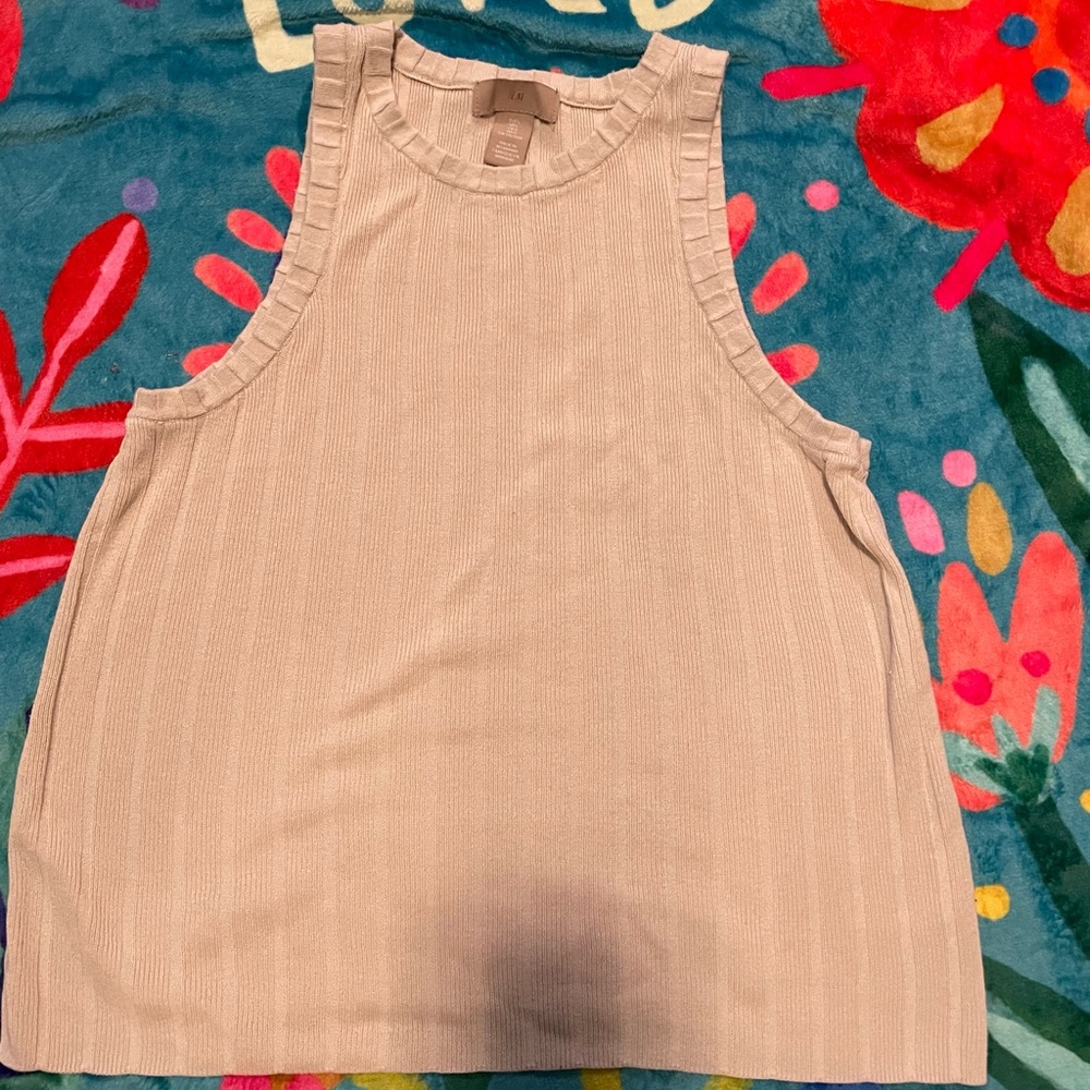 H&M Cream Ribbed Sleeveless Tank Top